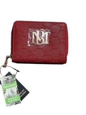 Badgley Mischka Red Quilted Zip Wallet with Silver Logo